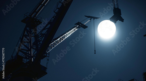 The silhouette of a crane casting a long shadow on the ground, Futuristic , Cyberpunk