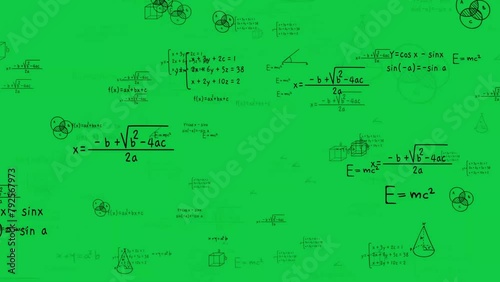 Math, science, physics, mathematics formula equation calculation black handwriting text loop animation overlay effect on green screen background photo