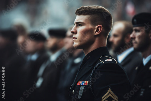 AI generated portrait of handsome man on parade in military army uniform © Tetiana