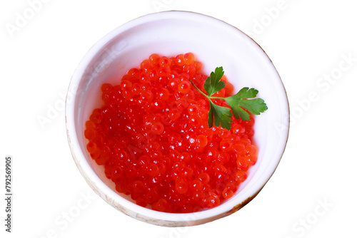 Red caviar on a plate isolated