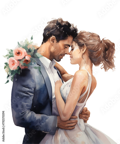 Drawing of the bride and groom. Watercolor. A beautiful couple. For cards, invitations, wedding event decoration