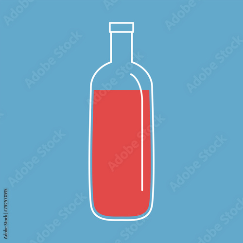 Red wine bottle. White contour outline icon. Minimal line simple flat design. Shining glossy utensils. Healthy food and drink concept. Menu template. Blue background. Isolated. Vector illustration