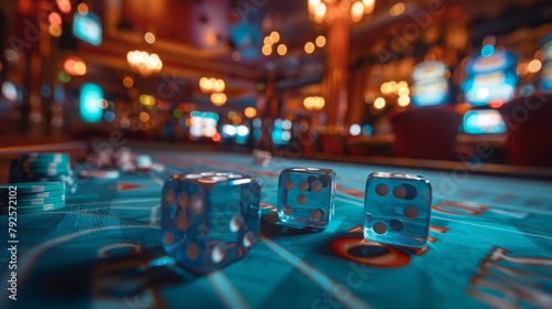 Casino Games  A photo of a craps table with dice rolling