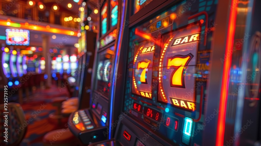 Casino Slot Machines: A photo of a slot machine displaying a large jackpot win