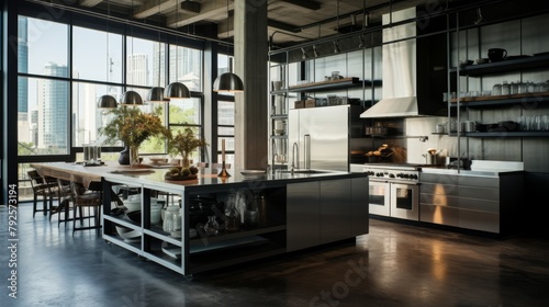 A spacious kitchen flooded with natural light from numerous windows, creating a bright and airy atmosphere © Muhammad