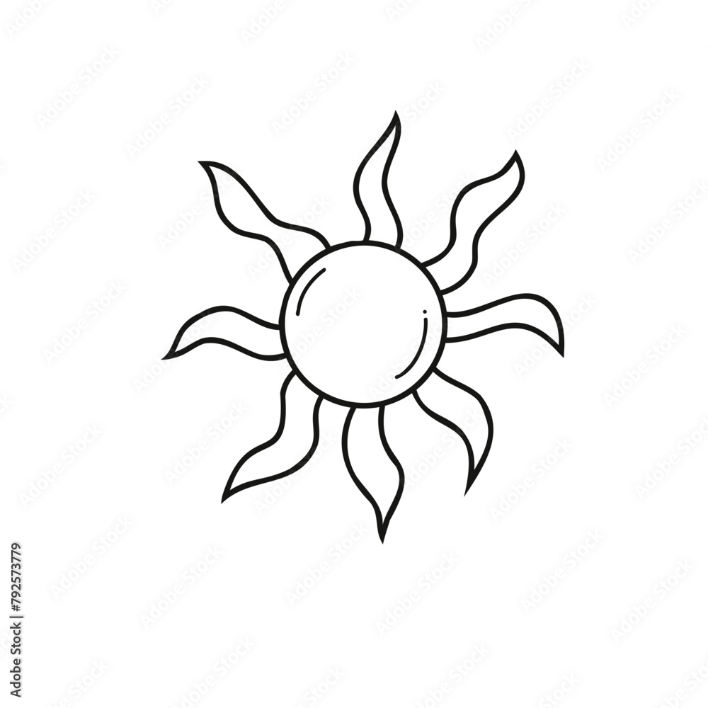 Sun vector icon in doodle style. Black and white color. Minimalist black linear design isolated on white background. Sun vector icon in doodle style. Black and white color. Minimalist black linear design isolated on white background.