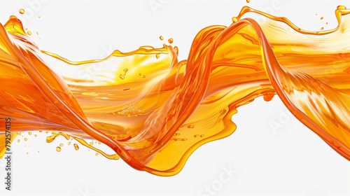 Single Orange abstract flowing liquid 3d wave stripe on white background