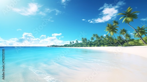 Tropical Paradise: Summer Vacation Beach with Blue Sky and Palm Trees   © Devian Art
