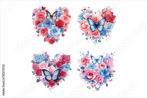 Watercolor love shape flower vector illustration on white background. photo