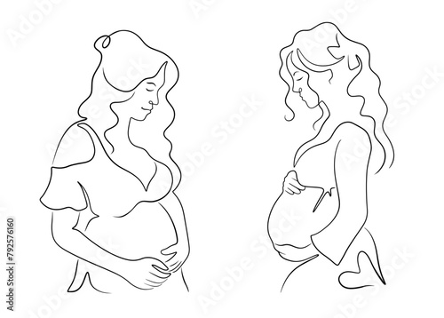 The logo mom, pregnant woman in line art vector style