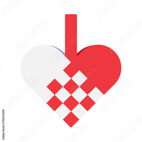  Red and White Pleated Christmas Heart isolated