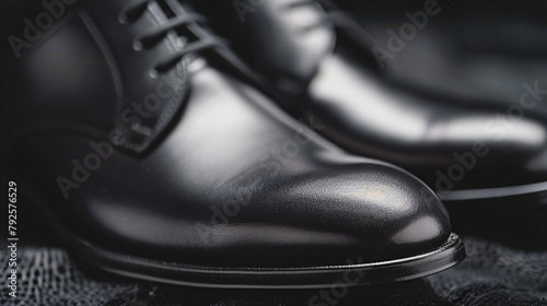 Closeup view of black leather shoes for man © Ghazanfar