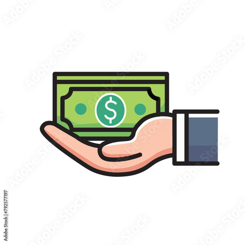 Illustration Vector Graphic Cartoon of a Hand Receiving Paper Money, Symbolizing Financial Transactions and Wealth