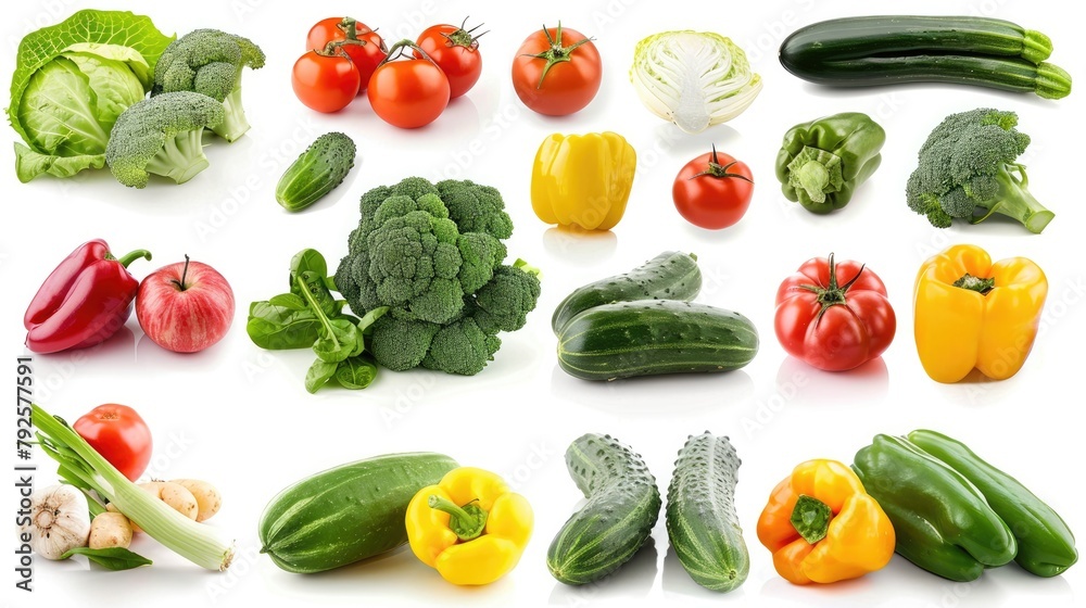 Vegetables set collection. Isolated on white background . Generative Ai Vegetables set collection. Isolated on white background . Generative Ai