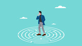 businessman standing in the middle of the maze thinking looking for a way out, problem solving concept, business people with maze puzzle, looking for solution or innovation in solving business problem