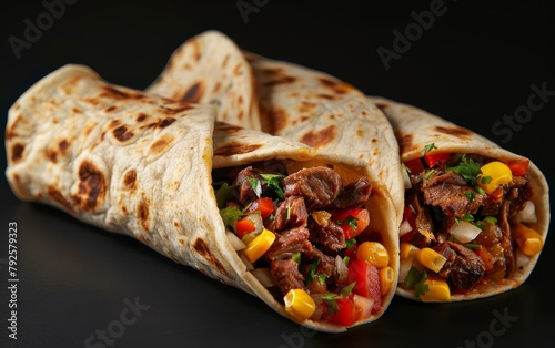 Two burritos with meat and vegetables