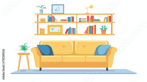 Living room interior design with furniture sofa book © Davidt