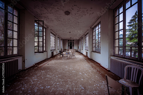 The abandoned old hospital with wood furnitures