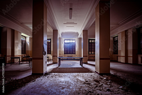 The abandoned old hospital with wood furnitures photo