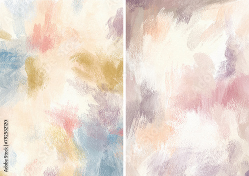 Watercolor abstract textures of pink, beige, blue, red and white spots. Hand painted pastel illustration isolated on white background. For design, print, fabric or background. (ID: 792582120)