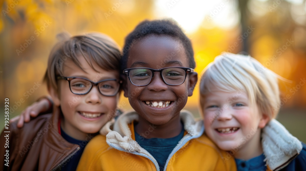 Fototapeta premium A group of young boys standing next to each other outdoors, posing for a picture