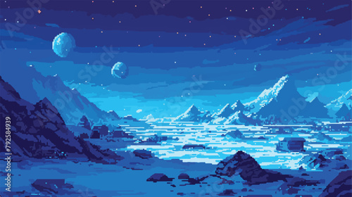 Space planet in pixel art. Background of space plan