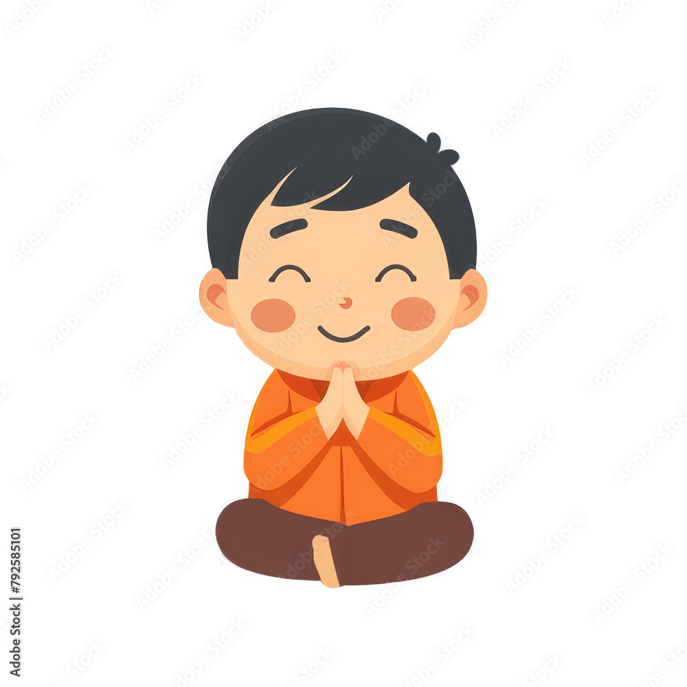 Happy Boy in Meditation Cartoon Illustration Happy Boy in Meditation Cartoon Illustration