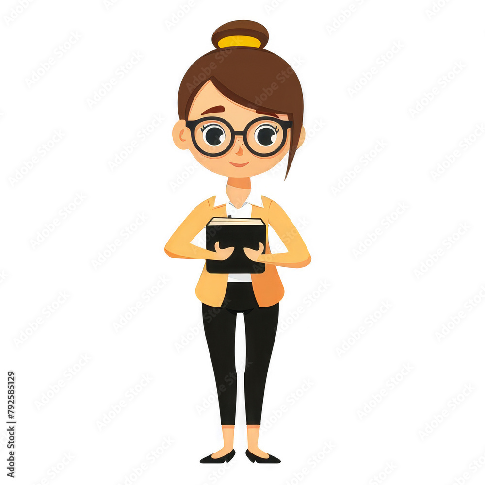 Smart Young Woman with Tablet Cartoon Illustration