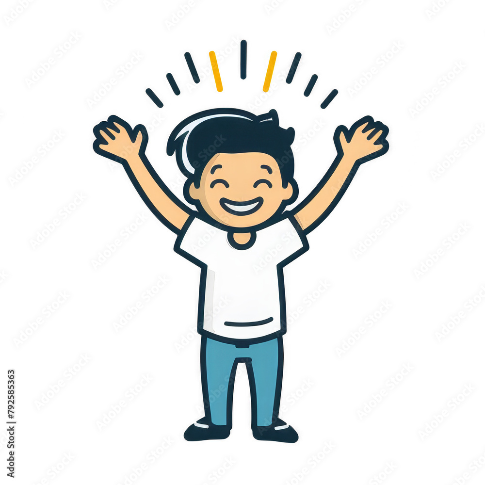 Happy Young Boy Celebrating with Raised Hands Happy Young Boy Celebrating with Raised Hands