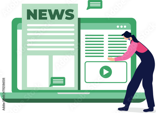Girl watching news online on laptop.