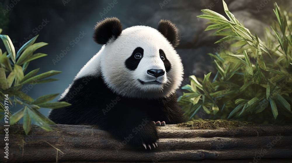Fototapeta premium Photorealistic Ultra HD: Panda in Black Cap - 8K Resolution