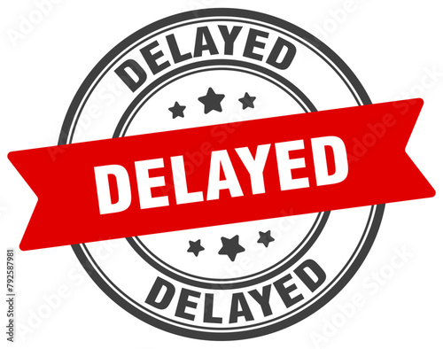 delayed stamp. delayed label on transparent background. round sign