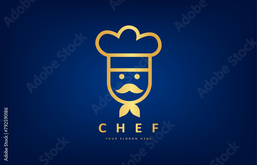Сhef logo vector. Chef with mustache and chef hat. Clothes design photo