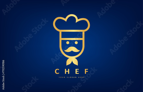 Сhef logo vector. Chef with mustache and chef hat. Clothes design