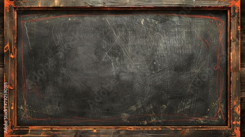 Vintage educational blackboard with chalk texture, wooden frame, old-fashioned background for school or learning concept design template photo