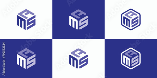Collection of vector logo designs for the initials letters M, A, S, cube hexagon shapes in a modern, simple, clean and abstract style.