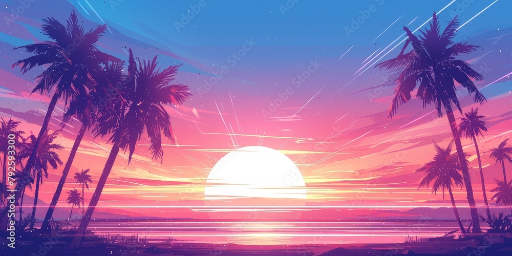 synthwave sunset with palm trees