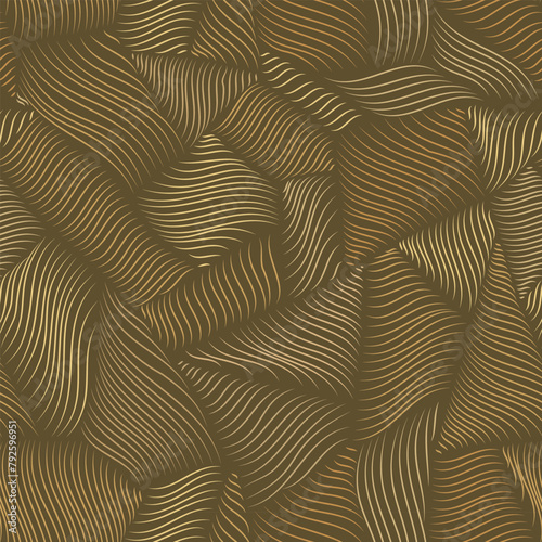 Surreal wavy endless yarn texture in golden earthy colors. Abstract brown textured pattern of curvy glossy shapes.
