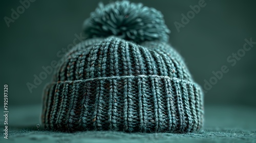A minimalist and unisex beanie mockup on a solid green background  featuring its ribbed knit texture and folded cuff  all photographed in high definition to convey