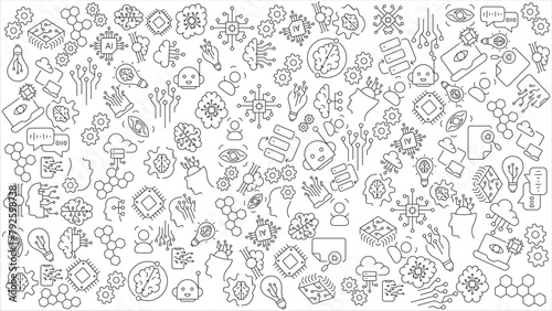 doodle artificial intelligence icons set vector design Eps 10