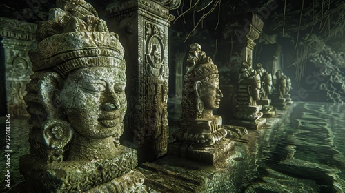 Stumble upon a submerged ceremonial center with still-intact altars and submerged sacrificial pools, surrounded by statues of mythical beings, whispering old tales to daring adventurers. © Paul