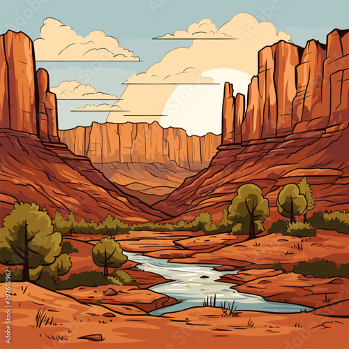 Grand Canyon. Grand Canyon hand-drawn comic illustration. Vector doodle style cartoon illustration