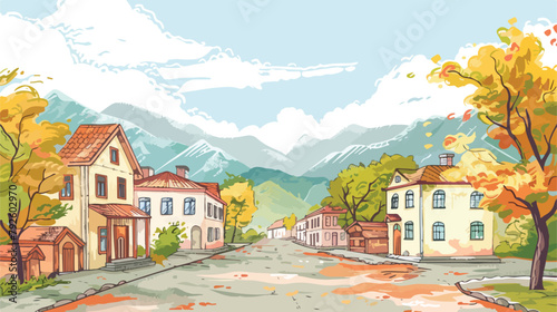 Rough draft of small Georgian town street buildings  © Blue