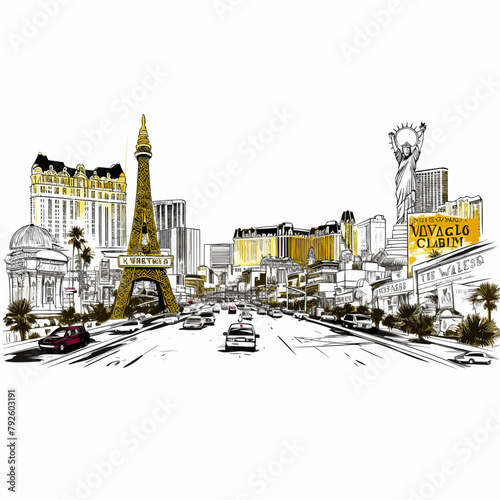 Las Vegas. Las Vegas hand-drawn comic illustration. Vector doodle style cartoon illustration