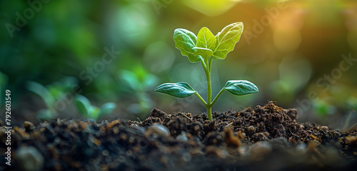 A close-up of a tiny baby shoot emerging from the soil, signifying the beginning of new growth and prosperity in the form of a money plant