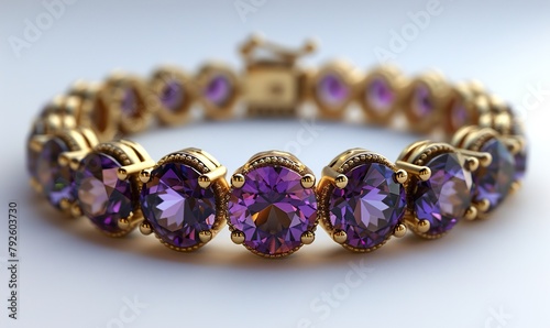 Golden bracelet with mesmerizing amethyst gemstones, a statement jewelry piece for any occasion copy space, 