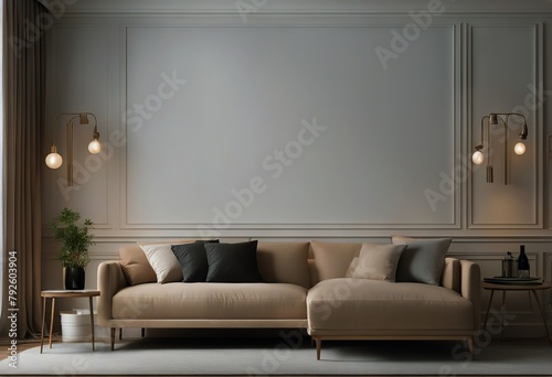 interior sofa cream background empty living room wall Mockup color