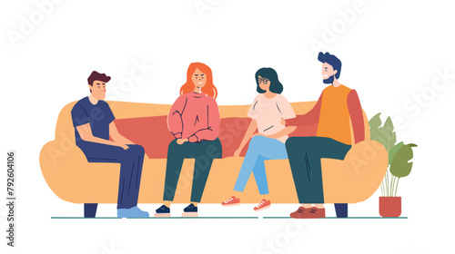 Sad family talking with psychologist on the sofa. vector