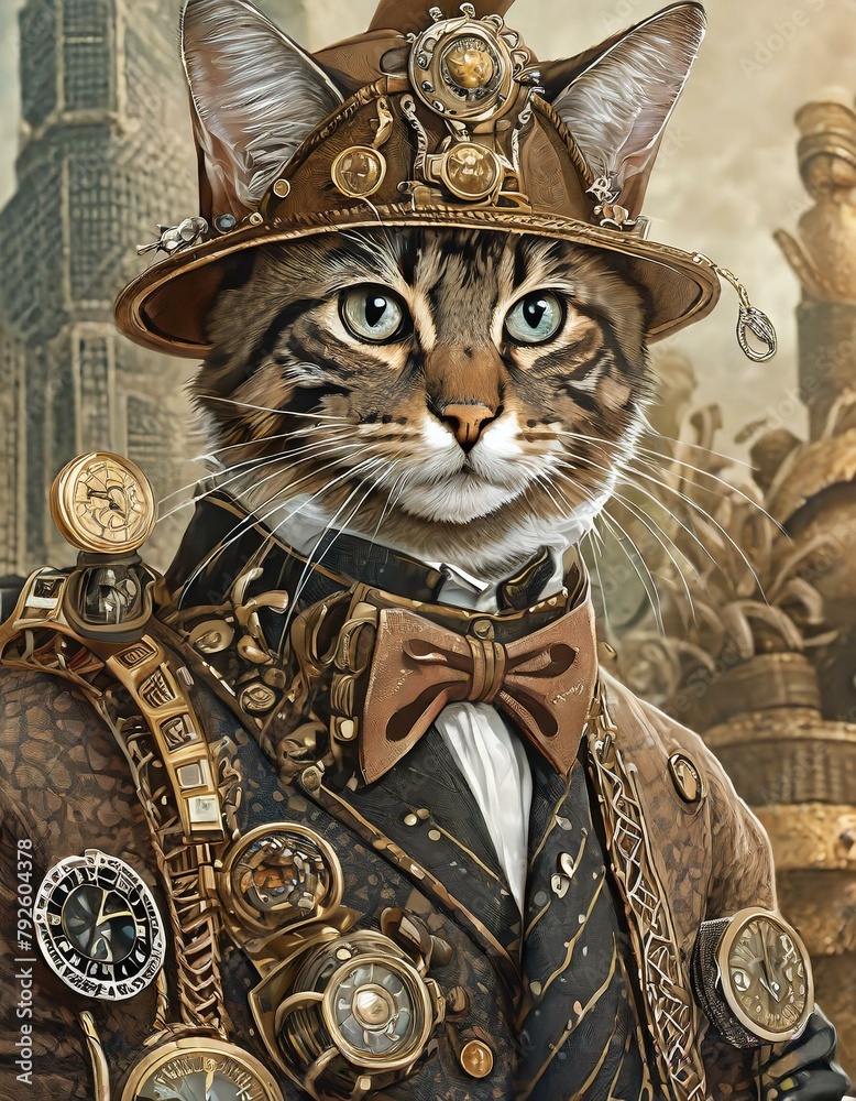 Obraz premium スチームパンク世界の猫の冒険家