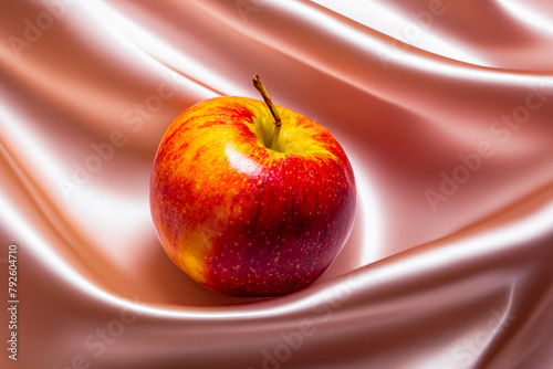ripe yellow red apple silk background